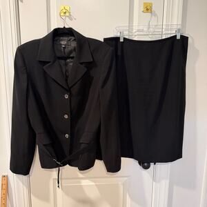 KASPER Belted Black Blazer and Skirt Set size 14